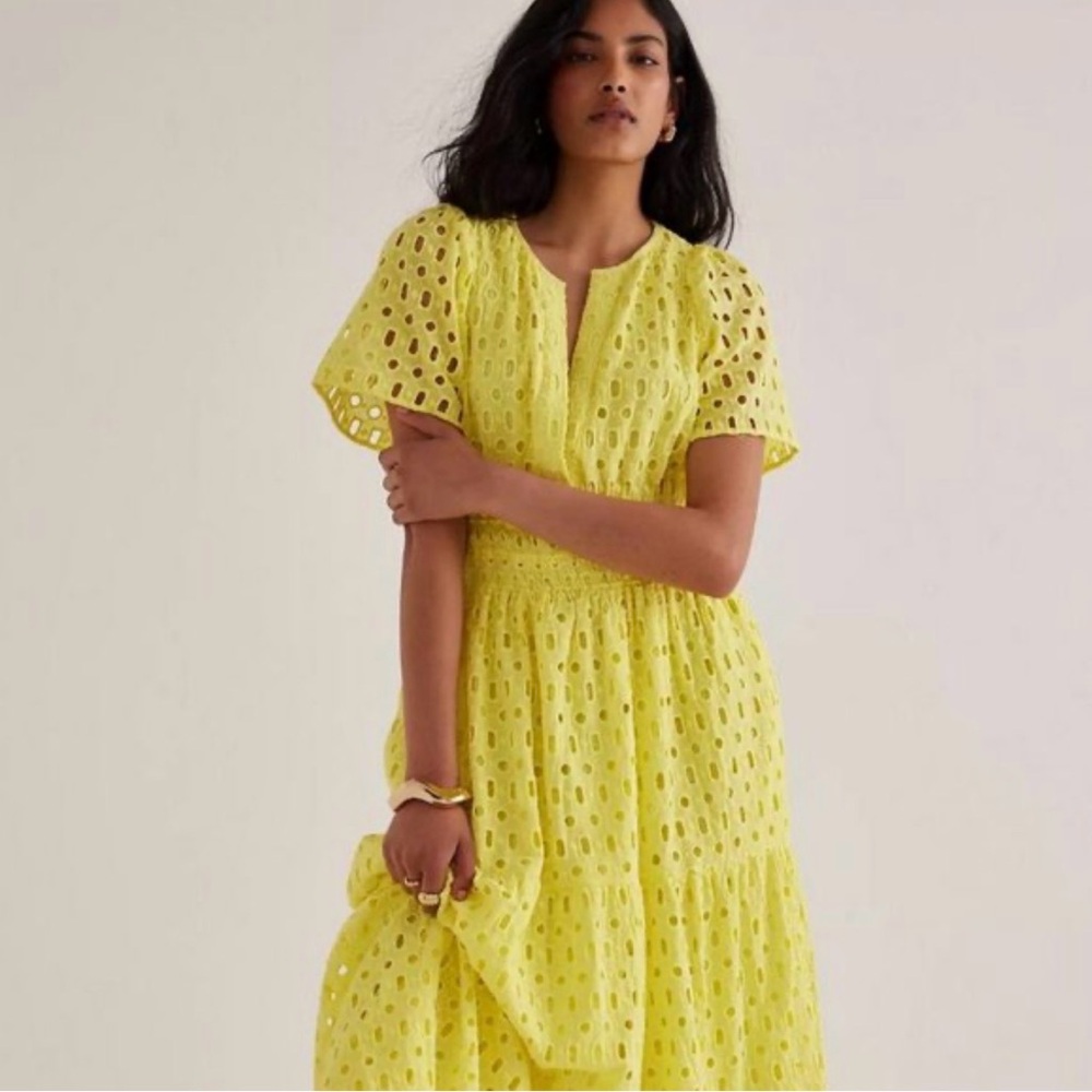 NWT Anthropologie Somerset Sunny Yellow Eyelet Maxi Dress Size S Small